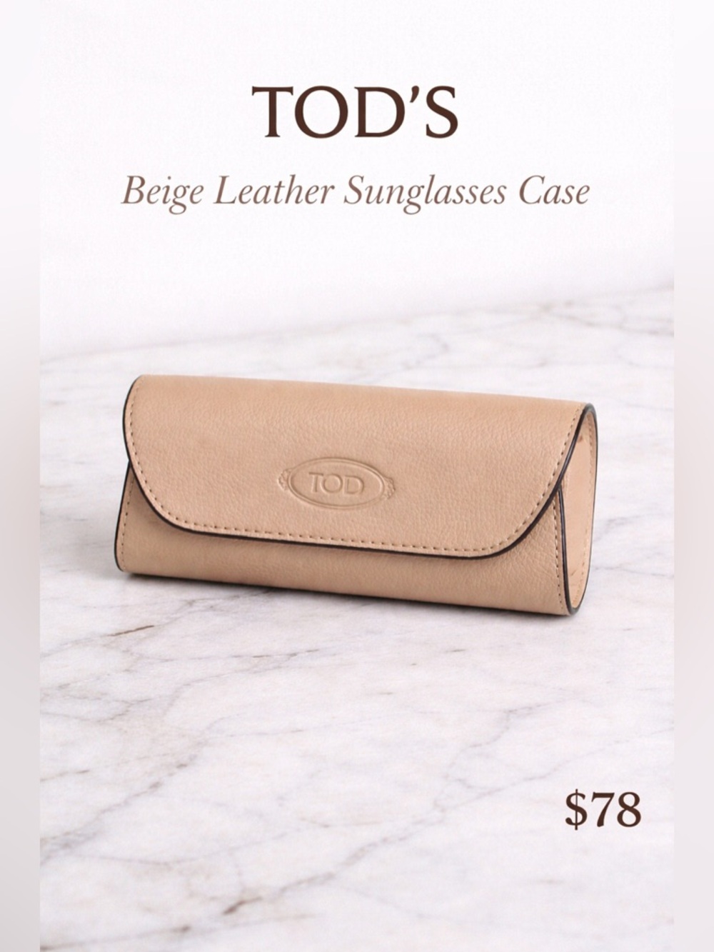 Tod’s Beige Leather Sunglasses Case Small Designer Eyewear Case
